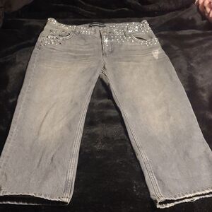 Studded Low Rise Crop Jeans, 25, Distressed Grey/black. The Koopples Nelly
